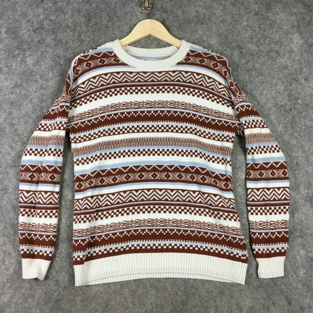 Hollister Sweater XS Womens Fair Isle Oversize Textured Knit Brown Soft Crewneck